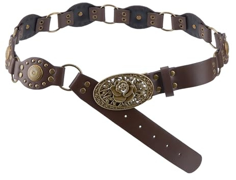 NICENEEDED Vintage Westerngürtel Aus PU Leder Boho Stil Country Kleider Klobige Taillengürtel Damen Trimmergürtel Mit Cinch Bund Und Blumenschnalle