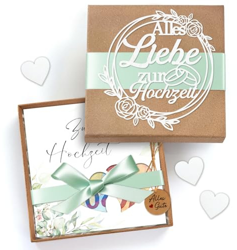 BOYATONG Geldgeschenk Hochzeit, Elegante Hochzeitsgeschenke für Brautpaar Geld, Geldgeschenke Verpackung mit Geschenkbox Herz-Holzspäne, Premium Hochzeitskarte Geldgeschenk