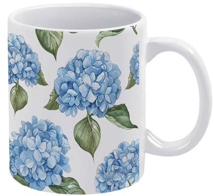 STVNKML Blue Hydrangea Pattern Ceramic Coffee Mug - 12oz Coffee Cup with Handle - Smooth Rim Design for Enhanced Drinking Experience, Ideal for Home, Office & Cafe Use, Microwave & Dishwasher Safe