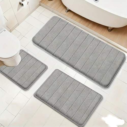 FARYODI Tapis Bain 3 PièCes, Mousse MéMoire Forme Souple Tapis WC Forme U, AntidéRapant, Absorbant, Lavable, Doux SéChage Rapide, Tapis Salle Bain pour Douche, Toilettes, Baignoire