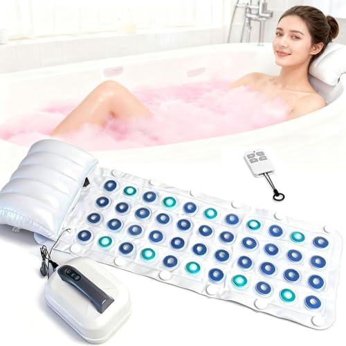 levigationlu Tragbares Spa-Sprudelmatte Badewanne, Badewannenmatte Mit Kissen, Fernbedienung, 6-Stufig Verstellbar, Badewannen-Spa-Matte Mit Rutschfestem Saugnapf