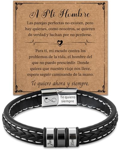 Easycosy Pulsera Hombre Personalizada con Tu Texto, Pulseras Personalizadas Hombres con Nombres, Regalo para Papá, Hombre, Pareja, Amigo, Novio, Hijo, Marido, Abuelo