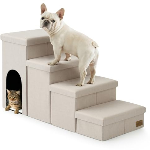 COZY KISS Hundetreppe für Kleine Hunde mit Stauraum, Breite Haustiertreppe Faltbare für Bett und Couch, Hunderampe mit Rutschfestem Boden, Lecksichere (Beige, Condo(109x43x58cm), 4)