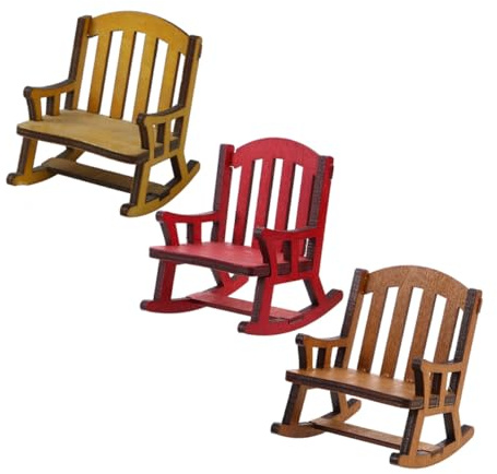 Abaodam Lot de 3 Chaises Berçantes Miniatures en Bois Naturel Petite Chaise Décorative pour Maison de Poupée Modèle en Bois Rouge Noyer Accessoire pour Jardin Féerique et Loisirs Créatifs