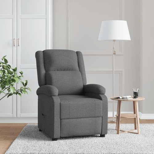 Bucmath Relaxfåtölj mörkgrå tyg, manuellt justerbar, 3 lägen, bekväm TV-fåtölj för vardagsrum, sovrum, läshörna, 110 kg lastkapacitet