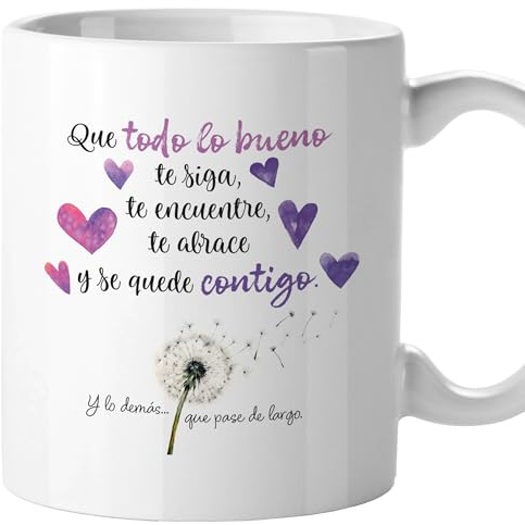 El Kraken Taza Que todo lo bueno te siga te encuentre te abrace, Tazas originales, Detalles para compañeras de trabajo, Amigo invisible, Regalo para mujer, Cerámica 330 mL (Tonos morados)