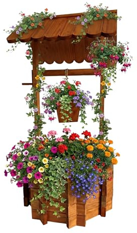 Relaxdays Fontana Decorativa con Vasca Porta-Piante e manovella, Legno Arancione, H114x56x56 cm