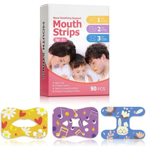 90 Pièces Bande Buccale pour Dormir Mouth Tape Anti-Ronflement Ruban Adhésif pour la Bouche pour Hommes et Femmes, Encourage la Respiration Nasale,Améliore le Sommeil Étape trois en un