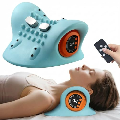 Neck Massager, Back Shoulder and Neck Massager with Heat with Heat,3 in 1 Portable Electric Massage Device,3 Modes Cervical Neck Traction Pillow,Adjustable Intensity for Home Office Travel Use (BU