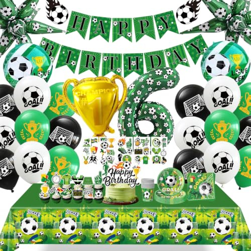 WENAUANG 102 Piezas Fútbol Globo Cumpleaños, Decoracion Cumpleaños Futbol, Globos Cumpleaños, Platos, Mantel, Vasos, Servilletas, Pancartas para Fiesta de Futbol