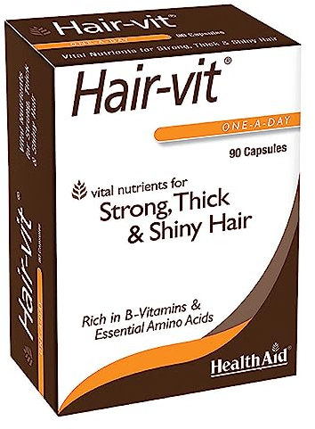HealthAid Hair-vit - Integratore Capelli Uomo e Donna - Formula Potenziata con Collagene Marino e Gelatina Idrolizzata -Vitamine per Capelli, 90 Capsule Softgel