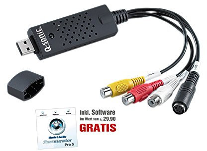Q-Sonic VHS Grabber: USB-Video-Grabber VG-202 zum Digitalisieren, mit Software für Windows (VHS Video Grabber, Videokonverter, Kassetten Adapter)