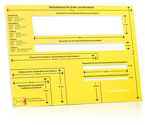 Briefschablone Hartschaum 5mm – Postschablone für Maxibrief, Großbrief, Kompaktbrief – Format-Schablone mit Mess-Schlitzen & Postformaten – 353 x 250 mm