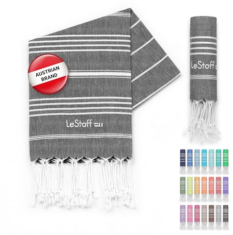 LeStoff Hamamhandduk Gästhandduk, 100% ekobomull, 50x100 cm, Antracit | Handduk för händer och ansikte, sport, resor och camping – förtvättad, lätt, kompakt, absorberande och snabbtorkande