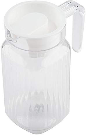 Glaskanne Wasserkaraffe Acrylgetränkegetränketopf mit Deckel und Griff, gerippte gestreifte Saftflasche Glasgeschirr Drinkware Eiskalter Spender für Bar-Home-Anwendung(500ML)