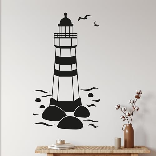 GRAZDesign Wandtattoo Badezimmer Leuchtturm, Wandaufkleber Aufkleber maritim, Wohnzimmer Flur wasserfest und selbstklebend, 53x30cm (HxB), 070 schwarz