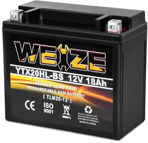 Weize YTX20HL-BS Battery, High Performance - Maintenance Free - Sealed AGM ETX20HL BS Motorcycle Battery