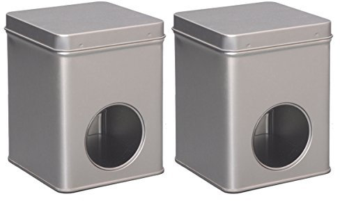 tea4chill 2 Stk Teedosen für losen Tee 200g, Gewürzdosen, Silver Window, Metall, eckig mit Scharnierdeckel und Sichtfenster, 88 x 88 x 115mm (LxBxH)