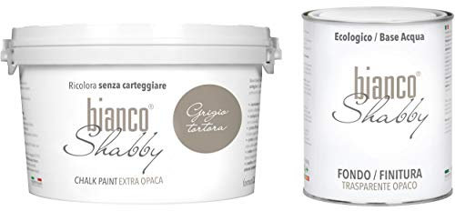 CHALK PAINT Grigio Tortora & FINITURA - Pittura Shabby Chic EXTRA OPACA (2,5 Litri) + Finitura Trasparente Opaco (1 Litro)