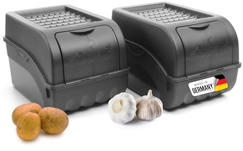 Novaliv Kartoffel Aufbewahrungsbox | 2x mitel 5L | ANTHRAZIT GRAU | Zwiebelbox | Gemüsebox stapelbar Kartoffelbox Zwiebel Aufbewahrung Kartoffelkorb Obstbehälter Kartoffelkiste Frischhaltedose