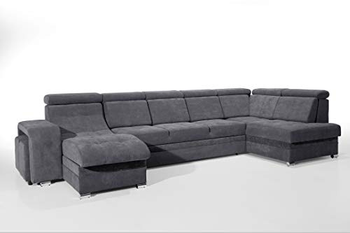 Robin Inspire Milan Ecksofa mit Schlaffunktion 2X Bettkasten 7X Kopfstützen 2X Hocker Sofa L-Form Schlafsofa Freistehende Eckcouch Schlafcouch Wohnzimmermöbel Wohnlandschaft Rechts Anthracite