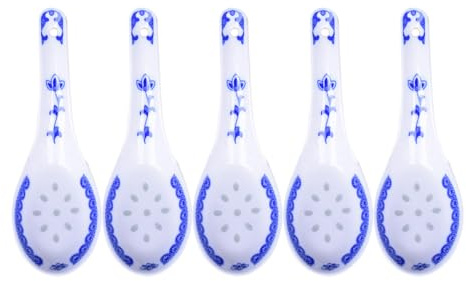 Cabilock 5-Teiliges Set Keramiklöffel Chinesischer Stil Suppenlöffel Für Brei Ramen Dessert Und Vorspeisen Hitzebeständig Für Zuhause Restaurant Und Tee Kaffee Eis