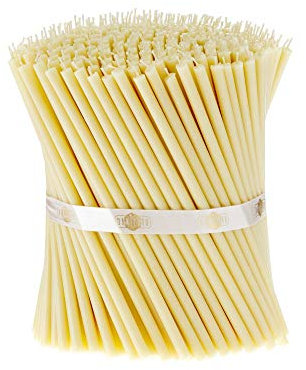 Danilovo 50 Stück Weiß Bienenwachs Kerzen - Orthodoxe Kerzen für Gebet, Rituals, Tischdeko Hochzeit - Ungiftig, Ruß - Tropffrei, Lang, Nachhaltige Produkte, N60, Höhe: 19,5 cm, Ø 7 mm