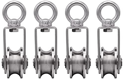 4 Stück Umlenkrolle mit 2 Kugellager, Seilrolle Fitness Edelstahl Flaschenzug für Seile Stahlseil, Tragkraft 250kg