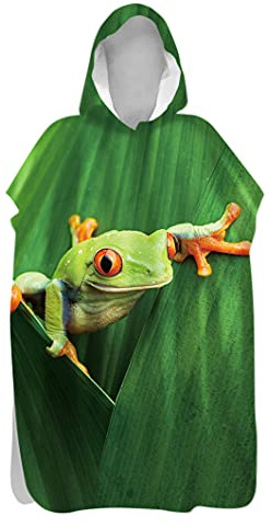 Serviette à Capuche, Treer Poncho de Surf 3D Animal Poncho de Bain Large Séchage Rapide Changement de Robe Peignoir de Plage Piscine pour Adulte Homme Femme Enfan (la Grenouille,75x145cm)