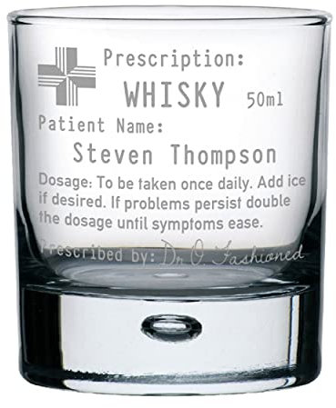 Personalised Name Prescription Whisky Glass Design Bubble Base Old Fashioned Tumbler Dad Custom