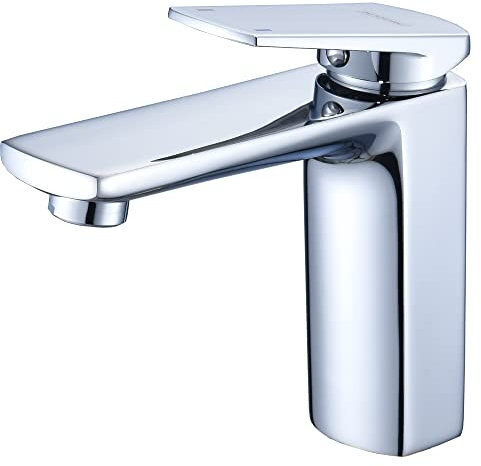 Krobec Rubinetto per Bagno,Rubinetto per Lavabo,Rubinetto Bagno Lavabo, Miscelatore Monocomando per Lavabo, ottone, Attacco UE 3/8″,valvola in ceramica di alta qualità(Cromo).