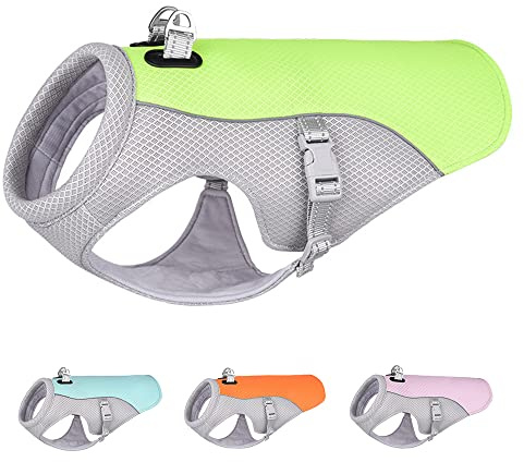 Hund Kühlweste,Mittelgroßen und großen Hunden Cooling Vest,Kühljacke,für Aktivitäten draußen, Wandern, Training,Hitzschlag bei Hunden vorbeugen-grün M
