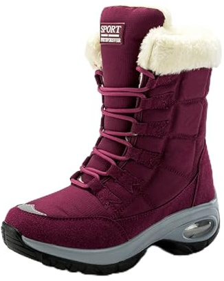 Hanani Snow Boots Womens Waterproof Warm Fur Lined Ankle Boots Winter Outdoor Lace Up Walking Boots Non-slip Air Cushion Boots for Women Red UK 6.5
