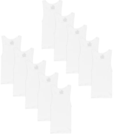 Hanes Boys' Tank Undershirt, EcoSmart Cotton Shirt, Multiple Packs Available, White-10, Large