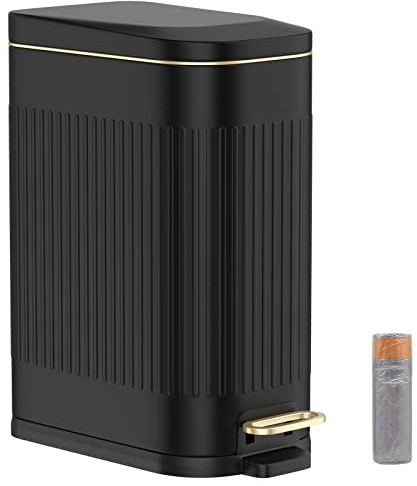 BETHEBEST Bote de basura de 4 galones/15 litros con tapa de cierre suave, cubo de basura de acero inoxidable con papelera extraíble, cubo de basura rectangular para baño, cocina, oficina, color negro