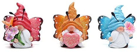 Hodao 3PCS Spring Butterfly Gnomes Decorations Butterfly Elves Ornaments Scandinavian Tomte Elf Figurines Decor for Home, Porch, Garden Table Decor Garden Gifts for Mom, Grandma, Women