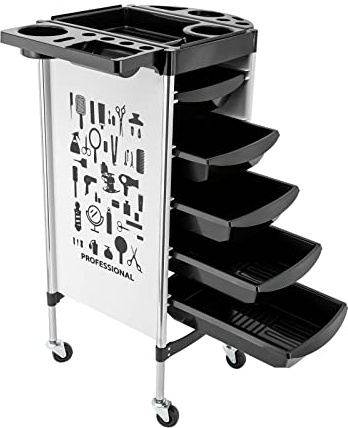Salon Rollwagen mit 5 ausziehbaren Schubn Faltbare Gerätehalter SPA Friseurwagen für Friseur Arbeitswagen Wagen Trolley Friseur-Kosmetiker 52 * 36 * 90cm (weiß)