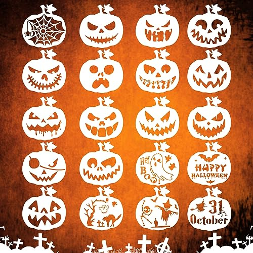 MWOOT 20 Stück Halloween Kürbis Schablonen Malen,Wiederverwendbare Painting Stencils für Malerei an der Wand,Schablonen Malen für Kürbis Schnitzen Malerei Handwerk Halloween Dekoration(15x15CM)