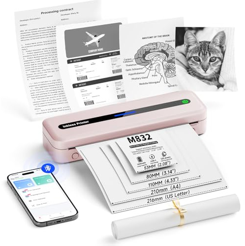 Itari Mobiler Drucker A4 für Unterwegs, Bluetooth Thermodrucker A4 Kleiner Drucker- Neues Upgrade 300DPI Drucker Klein für Handy, Tragbarer Drucker Unterstützt Mehreren Größen Thermopapier