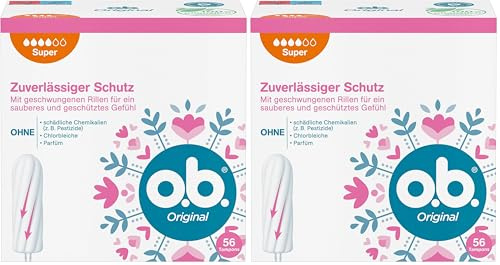 o.b. Original Super, Tampons für starke Tage mit StayDry Technologie und geschwungenen Rillen, für zuverlässigen Schutz und ein sauberes Gefühl (1 x 56 Stück) (Packung mit 2)