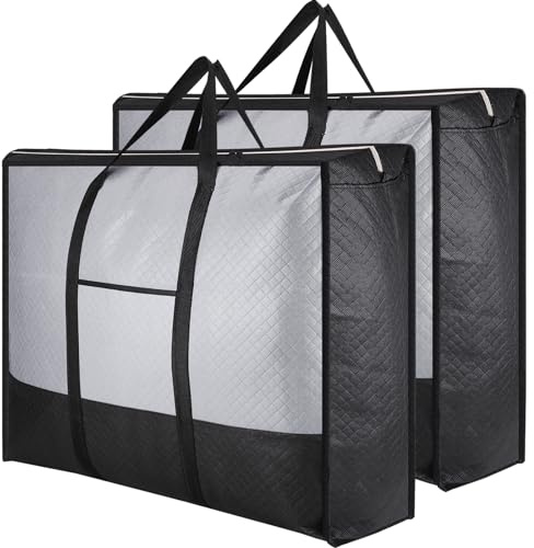 Sunnow 2 Pcs 140L Moving Bags Large Storage Bags With Zips Packing Bag for Moving House Extra Large Storage Bag With Lid for Clothes Bedding Duvet Quilt Blankets Waterproof Moving Totes