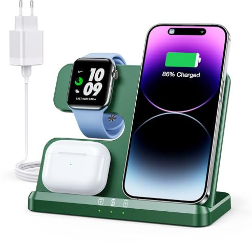 JARGOU 3 in 1 Kabelloses Ladegerät, Ladestation für Apple Watch und iPhone AirPods, Wireless Charger für iPhone 17 16 15 14 13 12 11 Pro Max, für Apple Watch 11/Ultra 3/10/9/8/7/6/SE/AirPods Pro 4 3 2
