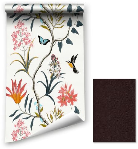 LZH-LP Papel Tapiz Despegable y Pegado, 44.5x400CM Papel Tapiz Autoadhesivo con Contacto de Pájaros Florales Película de Vinilo Removible Revestimiento de Muebles de pared con Parche