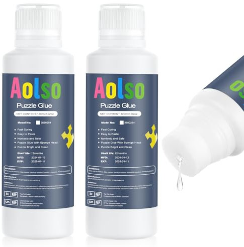Aolso Pegamento para Puzzle,2pcs Pegamento,120MLPegamento para Rompecabezas,pegamento transparente para rompecabezas, para 1000/1500/3000 Pieces Puzzles Pegamento PVA no Tóxico, Pegamento Adhesivo