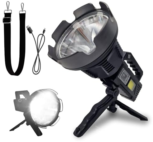 MAKA Torcia LED Professionale Ricaricabile Solare Treppiedi con Potenza Super Luminosa per Illuminare fino a 500 Metri Impermeabile Lunga Autonomia Powerbank Campeggio Escursioni ed Emergenze (3 Foot)