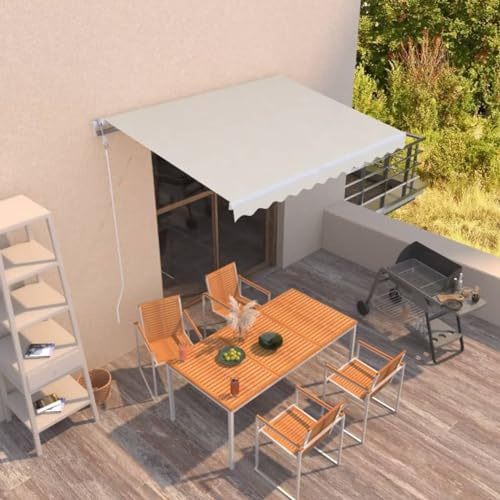 Vopese Toldo retráctil automático Crema 350x250 cm Exterior Toldo de Balcón Ángulo Ajustable Impermeable Tela