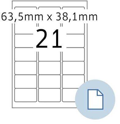 HERMA 8417 Universal Etiketten, 500 Blatt, 63,5 x 38,1 mm, 21 pro A4 Bogen, 10500 Stück, selbstklebend, bedruckbar, matt, blanko Papier Klebeetiketten Aufkleber, weiß