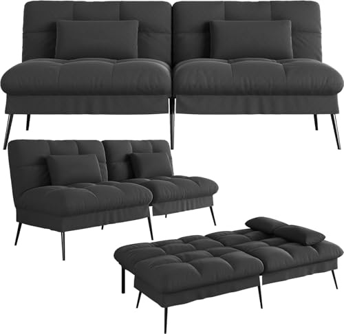 COMHOMA Sofá Cama con función de Dormir – Funda futón Convertible – Sofá esquinero – Sofá de Invitados de 3 plazas – con Respaldo Ajustable de Tela, Color Negro