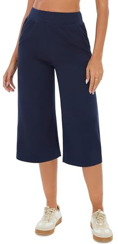 Crewhpo Pantacourt Femme Longueur 3/4 Taille Haute Poches Style Sport | Tissu Léger et Souple, Longueur Trois Quarts, Taille Haute Confortable, Pour Yoga, Marche et Loisirs, Pour un Confort Durable
