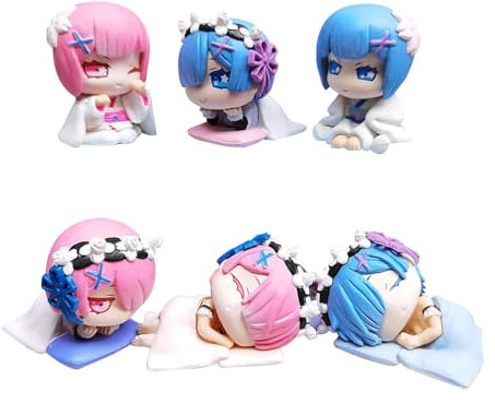 Tongyundacheng Rem and Ram Figuren Re 0 Anime Cartoon Remu Ramu Niedliches Mini-Figuren-Set Sammlerstück Modell Zuhause Auto Dekoration Ornamente 3-5 cm
